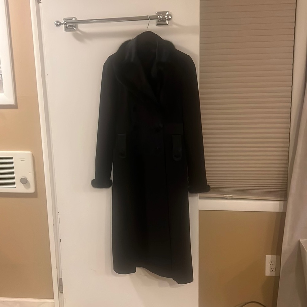 Stunning black fur modest dress long sleeve midi high neck